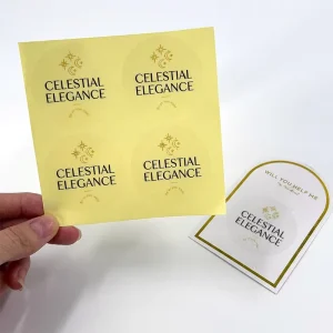 Custom Clear PET Circular Label With Gold Celestial Stars Moon Logo for Bridal Brand Packaging