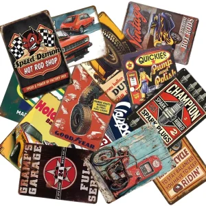 Custom Color Painted UV Printing Metal Sign Vintage Garage Retro Motorcycle Car Plaque for Advertising Metal Crafts