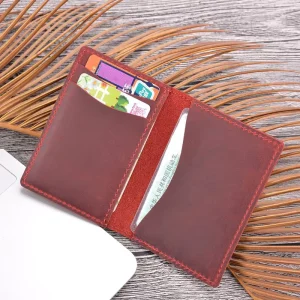 Custom Crazy Horse Genuine Leather Men’s Bifold RFID Credit Card Holder Wallet