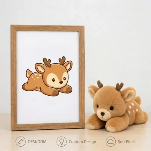 Custom Cute Deer Plush Toy Manufacturer Sketch Prototyping Soft Deer Doll Commercial Mascot Bulk Low MOQ OEM ODM