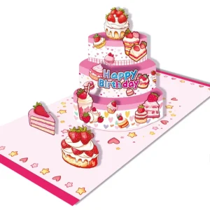 Custom Cute Handmade Eco-Friendly Art Paper 3D Pop Offset Printed Birthday Cake Thank You Greeting Card for Kid Girlfriend