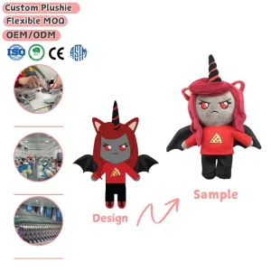 Custom Demon Unicorn Girl Plush Toy OEM ODM Customized Cartoon Character Stuffed Doll With Pizza Shirt Bat Wings Custom Plushie