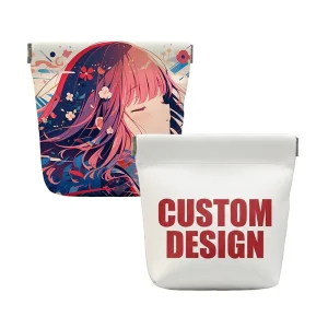 Custom Design Automatic Closing Wallet Composite Fabric Internal Flex Frame Anime Pattern Square Shape Coin Purse Bag