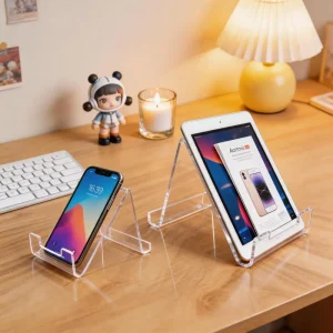 Custom Design Clear Acrylic Display Rack for Flyer Picture Mobile Phone and Tablet Accessories Tabletop Counter Display Case