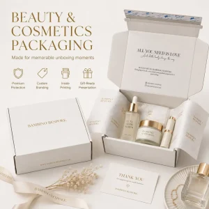 Custom Design Logo Printed Beige Zipper Tear Strip Commerce Flat Pack Paper Packaging Box Corrugated Die Cut Folding Box Mailers