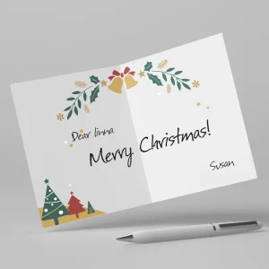 Custom Design Luxury White Cardboard Christmas Card Folded Handwritten Greeting Cards
