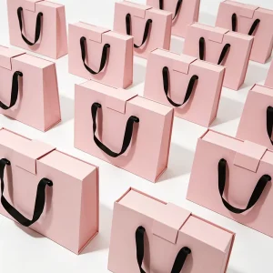 Custom Design Printing Foldable Gift Box with Handle Pink Collapsible Rigid Paper Packaging Box for Cosmetics & Apparel