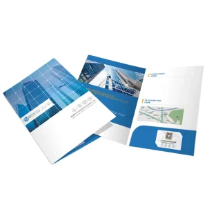 Custom Designed Large Size Cardboard Kraft Paper Brochure with Business Card Slot and Embossing