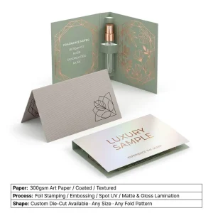 Custom Designer Perfume Sample Card Multiple Colors Gold Silver Foil Embossing Retail Ready Display Card Eco Friendly
