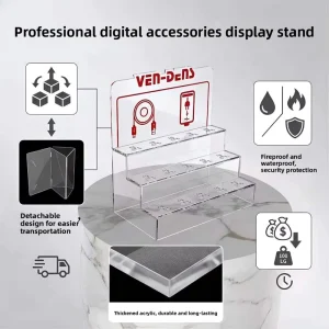 Custom Desktop Acrylic Charger Display Stand Transparent Tiered Design