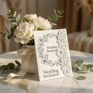 Custom Die Cut Art Nouveau Floral Wedding Invitation Cards Black White Print Suite OEM Factory