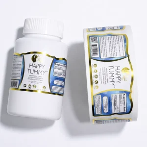 Custom Die cut Supplement Bottle Labels Gold Foil Hot Stamping Waterproof Adhesive Stickers for Vitamin Health Care Packaging