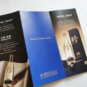Custom Double Sided Trifold Multi Fold Flyers Hot Stamping Cotton Paper for Food Pharma Wine Retail Travel Skincare Promotion