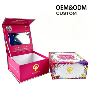 Custom Eco Friendly Biodegradable Portable High End Reusable Video Gift Box Magnetic Flip Cover Screen Video Playback Sponge