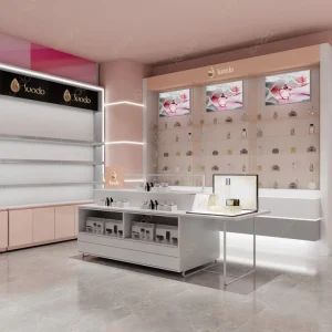 Custom Eco Friendly MDF & Stainless Steel Cosmetic & Perfume Display Furniture with LED Lighting Custom for Beauty Shops