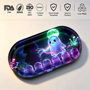 Custom Eco-Friendly Recycled Materials Disposable Metal Tinplate Rectangular Rolling Tray Ashtray 186x93x13mm
