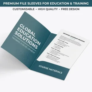 Custom Education Training Presentation Folder File Sleeve with Pocket for Course Materials and Brochure Packaging
