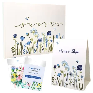 Custom Elegant Embroidered Hardcover Fabric Guest Book Set With Detachable Table Sign And PET Stickers
