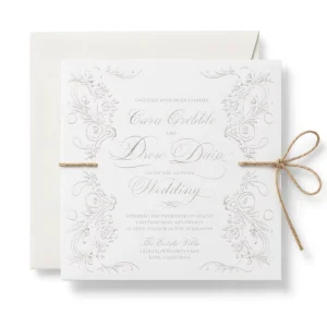 Custom Embossed Floral Wedding Invitation Card with Envelope and Jute Twine, Elegant Square Wedding Invitation Set
