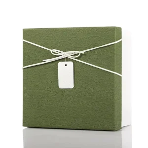Custom Embossed Texture Gift Box With Ribbon Tag Luxury Two-Piece Rigid Box for Cosmetic Jewelry Wedding Favor Packaging