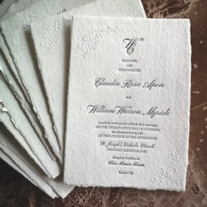 Custom Embossed Wedding Invitations Card Letterpress Deckled Edge Cotton Paper for Marriage Ceremony