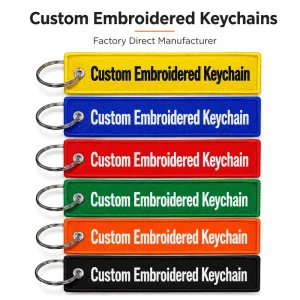 Custom Embroidered Keychain Fabric Designer OEM Flight Tag Jet Tag Name Holder Multi Color Ring for Car Moto Bag
