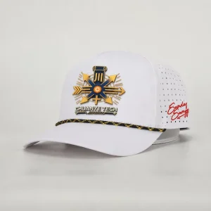 Custom Embroidery Logo High Quality 5 Panel Sporty Adjustable Dad Hat White Polyester Common Laser Cut Hole Rope
