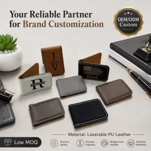 Custom Engraved Leather Money Clip Laser Logo Personalized Laserable Leatherette Magnetic Slim Money Holder