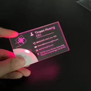 Custom Engraved Rechargeable LED Acrylic Name Tag Badge Illuminated Light up Business Card with QR Code Printing