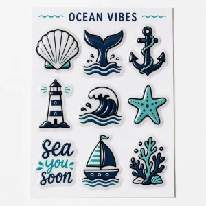 Custom Epoxy Dome Ocean Stickers A6 Sheet 3D Crystal Vinyl Decal for Planner Journal Sea Marine Theme Low MOQ