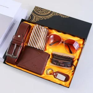 Custom Executive Gift Set for Men Quartz Watch Perfume Leather Belt Wallet Tie Cufflinks