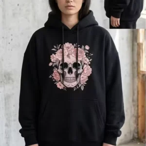 Custom Floral Skull Graphic Hoodie Heavyweight 400GSM Men American Streetwear Original Art Drop Shoulder Fleece Pullover OEM ODM