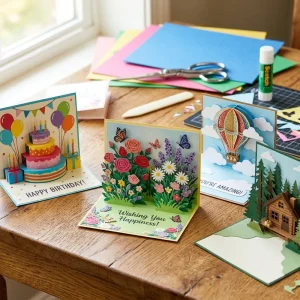 Custom Foil Printed Paper Thank You Card 3D Pop Up Floral Birthday Card for Corporate Gift