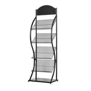 Custom Freestanding Metal Magazine Display Rack 4 Tier Wire Mesh Brochure Catalog Literature Stand for Exhibition Retail