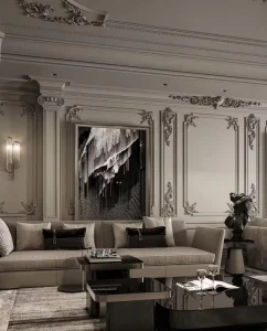 Custom French Luxury Villa Interior Design Photorealistic 3D Rendering Services for Neoclassical Homes