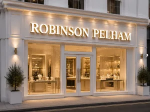 Custom Front Lit LED Channel Letters Gold Brushed Stainless Steel Side Perforated Storefront Business Logo Sign