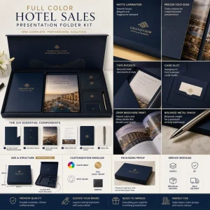 Custom Full Color Hotel Presentation Folder Kit With Brochure Wallet Pen Printed Box For Hospitality Bulk Orders