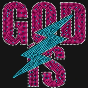 Custom GOD IS POWER Rhinestone Iron-On Drip Letter Heat Transfer Design for Clothing