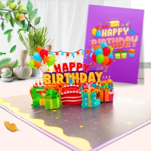 Custom Gift Folding Pop up Birthday Card Thank You Card with Envelope Holiday Blessing Colorful 3D Greeting Card