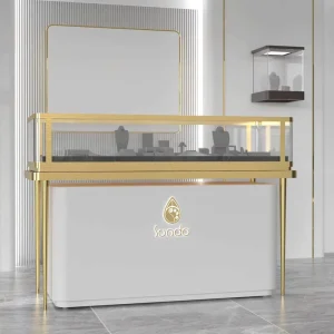 Custom Glass Wall Cabinet Jewelry Display Case Gold Silver Jewel With LED Lighting Jewellery Showcases