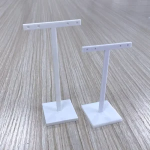 Custom Glossy White Acrylic Jewelry Display Stand Set Classic Design T Bar Earring and Necklace Stand Made of Plastic
