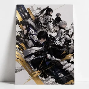Custom Gold Foil Anime Fan Art Poster Metallic Illustration Wall Decor Exhibition Display