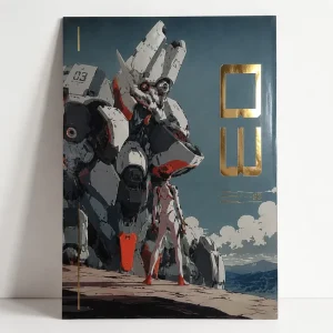 Custom Gold Foil Art Prints Metallic Illustration Anime Manga Japanese Mecha 3D Varnish High Gloss Raised UV Artist Alley Poster