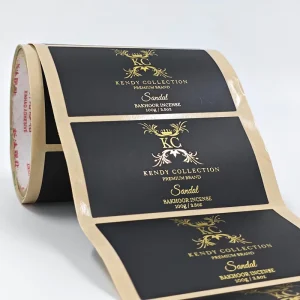 Custom Gold Foil Label Roll Matte Black Luxury Incense Label Crown Filigree Design Sticker Rolls Pack