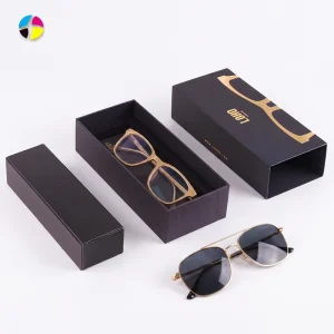 Custom Gold Foil Logo Luxury Black Drawer Paper Glasses Box Rigid Eyewear Box for Gifts