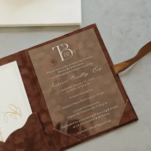 Custom Gold Foil Luxurious Hardcover Velvet Folio Hardcover Acrylic Wedding Invitations Gatefold Invited Suede Cover Envelope