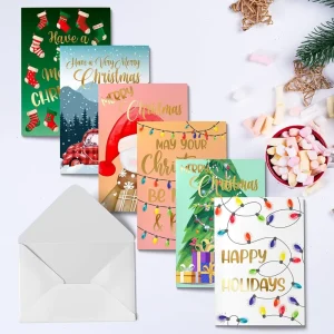 Custom Gold Foil Postcards Thank You Merry Christmas Greeting Gift Card with Envelopes for Small Business
