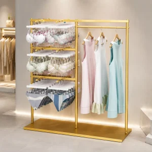 Custom Gold Metal Underwear Display Rack Lingerie Retail Store Clothes Hanging Stand