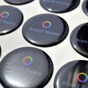 Custom Gold Rim Epoxy Dome Stickers 1.5-3mm Weather Resistant Permanent Adhesive Logo Decals Free Design