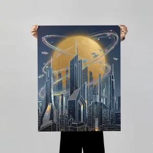 Custom Gold Silver Foil Art Prints Digital Holographic Paper Poster Futuristic Cyberpunk Modern Hot Stamping Home Decor